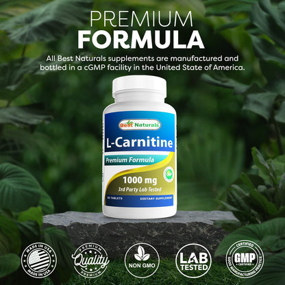 Best Naturals L-Carnitine 1000mg 60 Tablets (60 Count (Pack of 1)) - dailyvitalstore