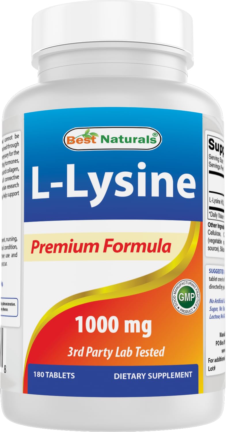 Best Naturals L-Lysine 1000mg 180 Tablets - Double Strength Lysine for stronger immune health & cold sores - dailyvitalstore