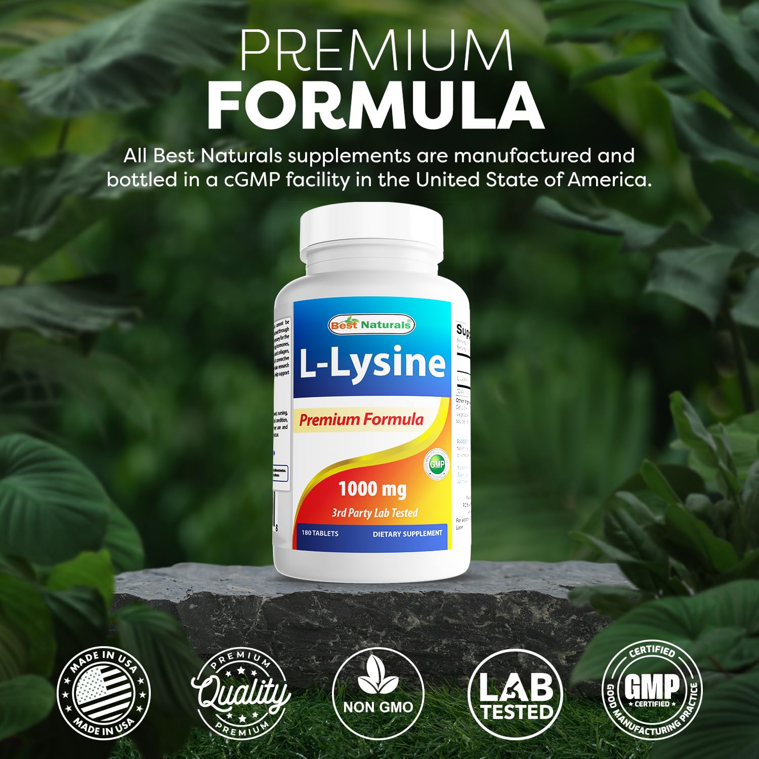 Best Naturals L-Lysine 1000mg 180 Tablets - Double Strength Lysine for stronger immune health & cold sores - dailyvitalstore
