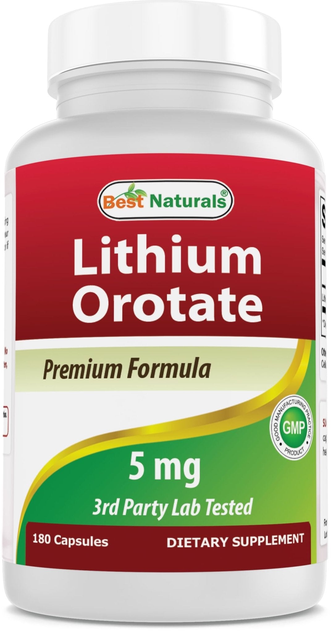 Best Naturals Lithium Orotate 5 mg 180 Capsules - Non GMO - Gluten Free - dailyvitalstore
