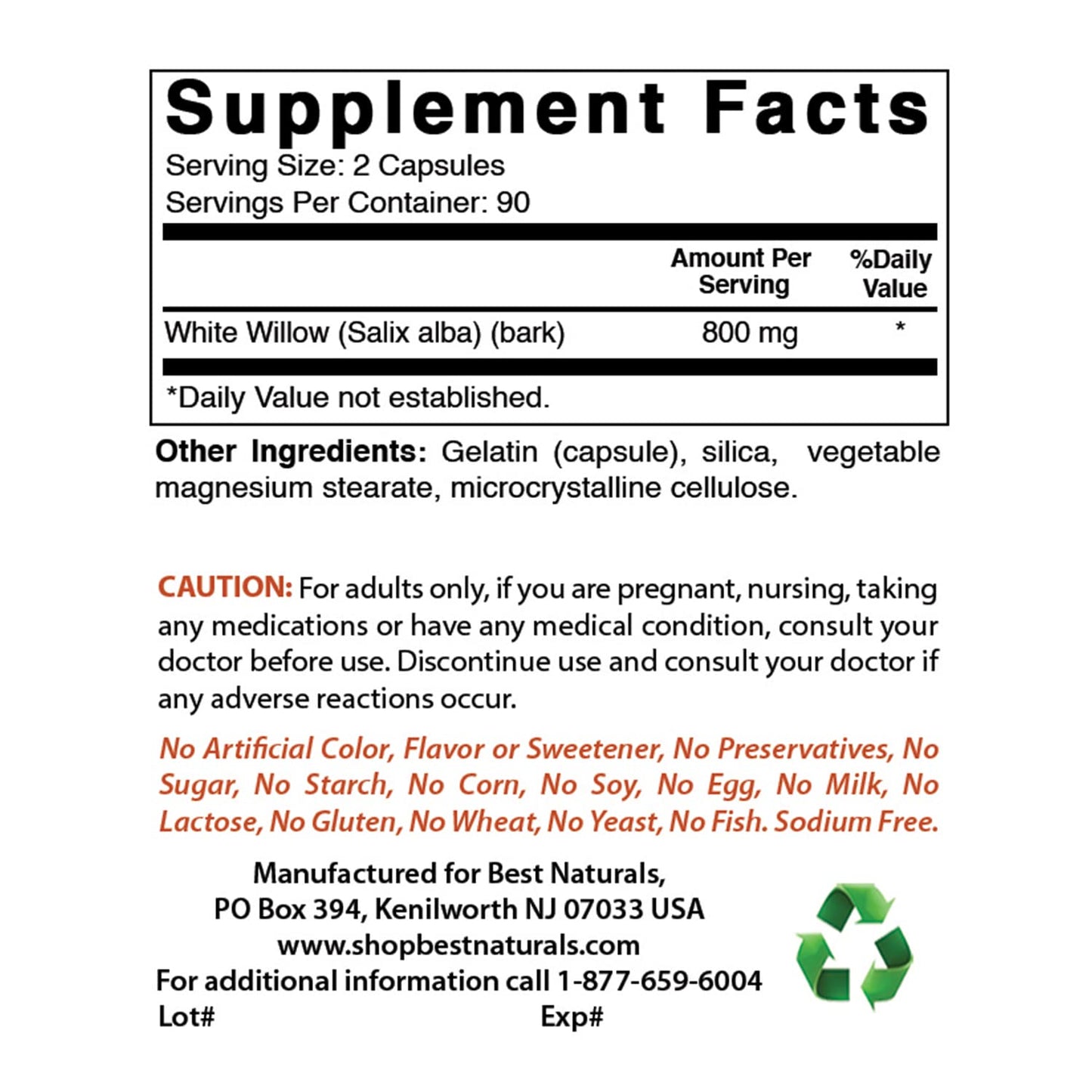 Best Naturals White Willow Bark 400 mg 180 Capsules (180 Count (Pack of 2)) - dailyvitalstore