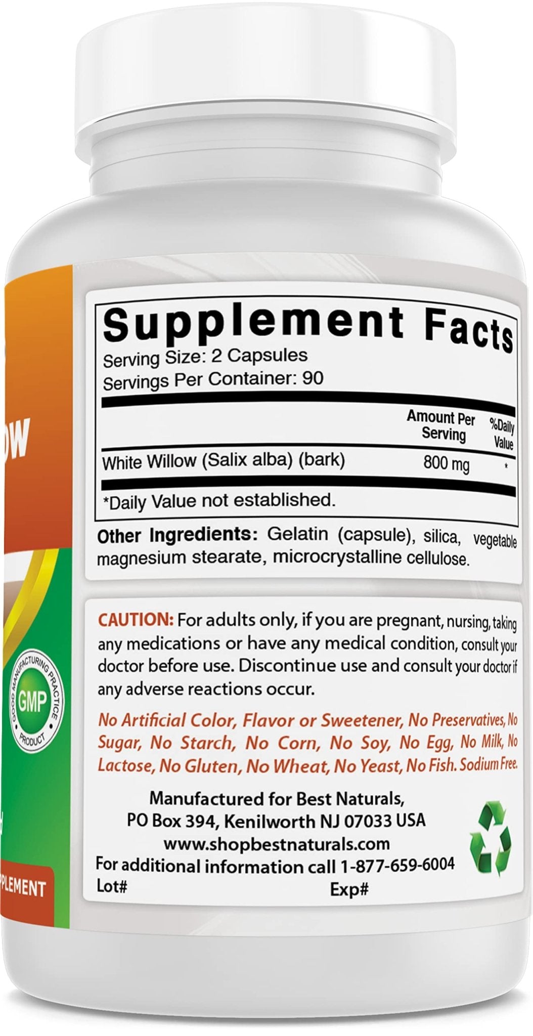 Best Naturals White Willow Bark 400 mg 180 Capsules (180 Count (Pack of 3)) - dailyvitalstore