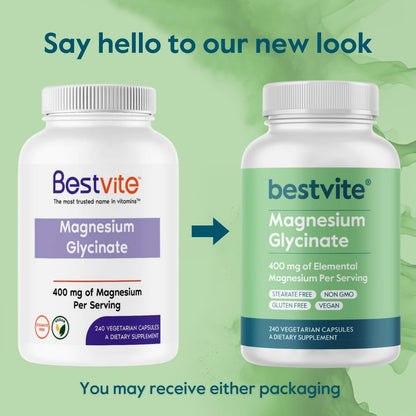 BESTVITE Filler-Free Magnesium Glycinate - 400mg of Magnesium per Serving (240 Veg Caps)- Chelated Bisglycinate for Muscle, Relaxation, Stress & Sleep Support* - For Men & Women - No Stearates - Vegan - dailyvitalstore