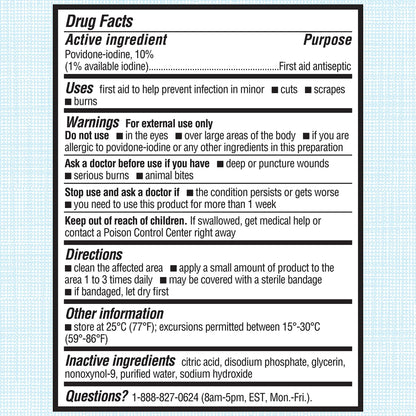 Betadine Antiseptic First Aid Solution, Povidone-Iodine 10%, Infection Protection, Kills Germs in Minor Cuts Scrapes and Burns, No Sting Promise, No Alcohol or Hydrogen Peroxide, 8 FL OZ - dailyvitalstore