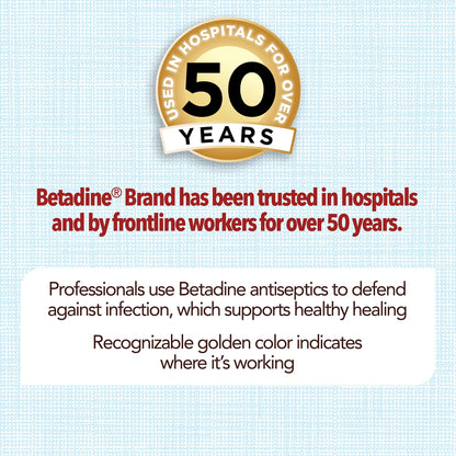 Betadine Antiseptic First Aid Solution, Povidone-Iodine 10%, Infection Protection, Kills Germs in Minor Cuts Scrapes and Burns, No Sting Promise, No Alcohol or Hydrogen Peroxide, 8 FL OZ - dailyvitalstore