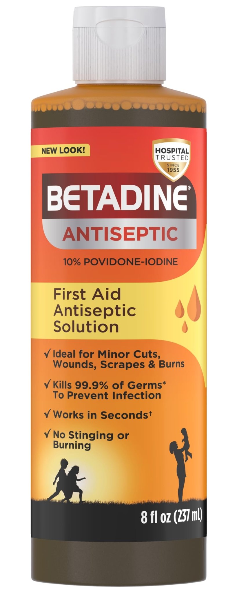 Betadine Antiseptic First Aid Solution, Povidone-Iodine 10%, Infection Protection, Kills Germs in Minor Cuts Scrapes and Burns, No Sting Promise, No Alcohol or Hydrogen Peroxide, 8 FL OZ - dailyvitalstore