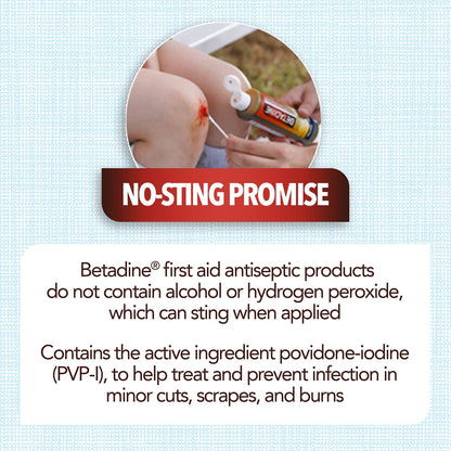 Betadine Antiseptic First Aid Solution, Povidone-Iodine 10%, Infection Protection, Kills Germs in Minor Cuts Scrapes and Burns, No Sting Promise, No Alcohol or Hydrogen Peroxide, 8 FL OZ - dailyvitalstore