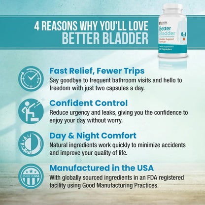 Better Bladder Control Supplement for Women & Men – Bladder Support Supplement to Help Reduce Urinary Leaks, Frequency & Urgency - 60 Count (1 Bottle) - dailyvitalstore