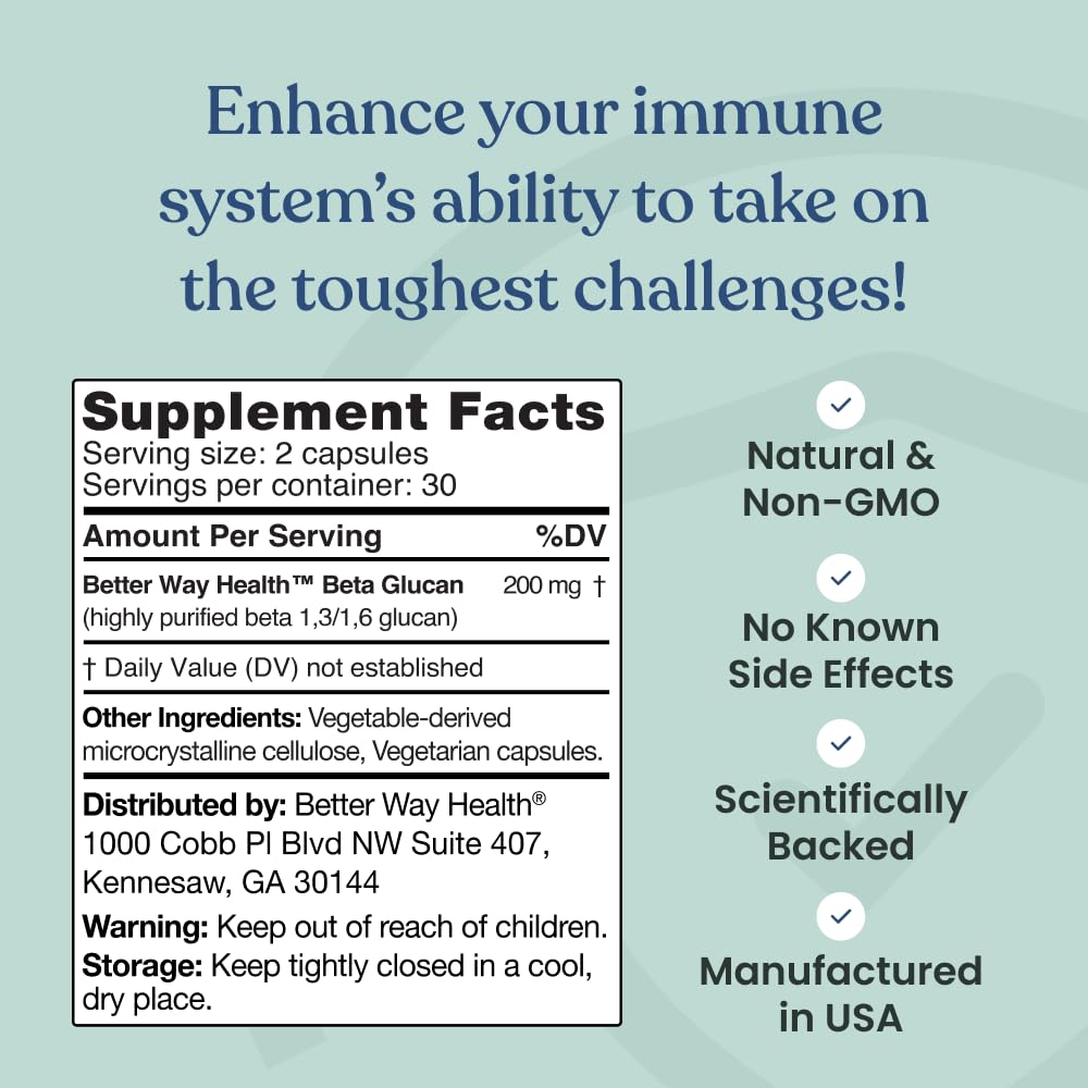 Better Way Health™ - Advanced Immune Readiness - Highly Purified 1,3/1,6 Beta Glucan 100 - Clinically Tested Immune Defense - 100mg/60 Capsules - dailyvitalstore