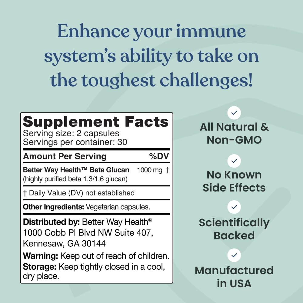 Better Way Health™ - Advanced Immune Readiness - Highly Purified 1,3/1,6 Beta Glucan 500 - Clinically Tested Immune Defense - 500mg/60 Capsules (Pack of 1) - dailyvitalstore