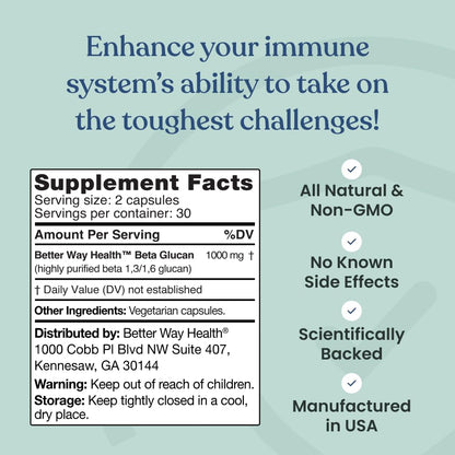 Better Way Health™ - Advanced Immune Readiness - Highly Purified 1,3/1,6 Beta Glucan 500 - Clinically Tested Immune Defense - 500mg/60 Capsules (Pack of 1) - dailyvitalstore
