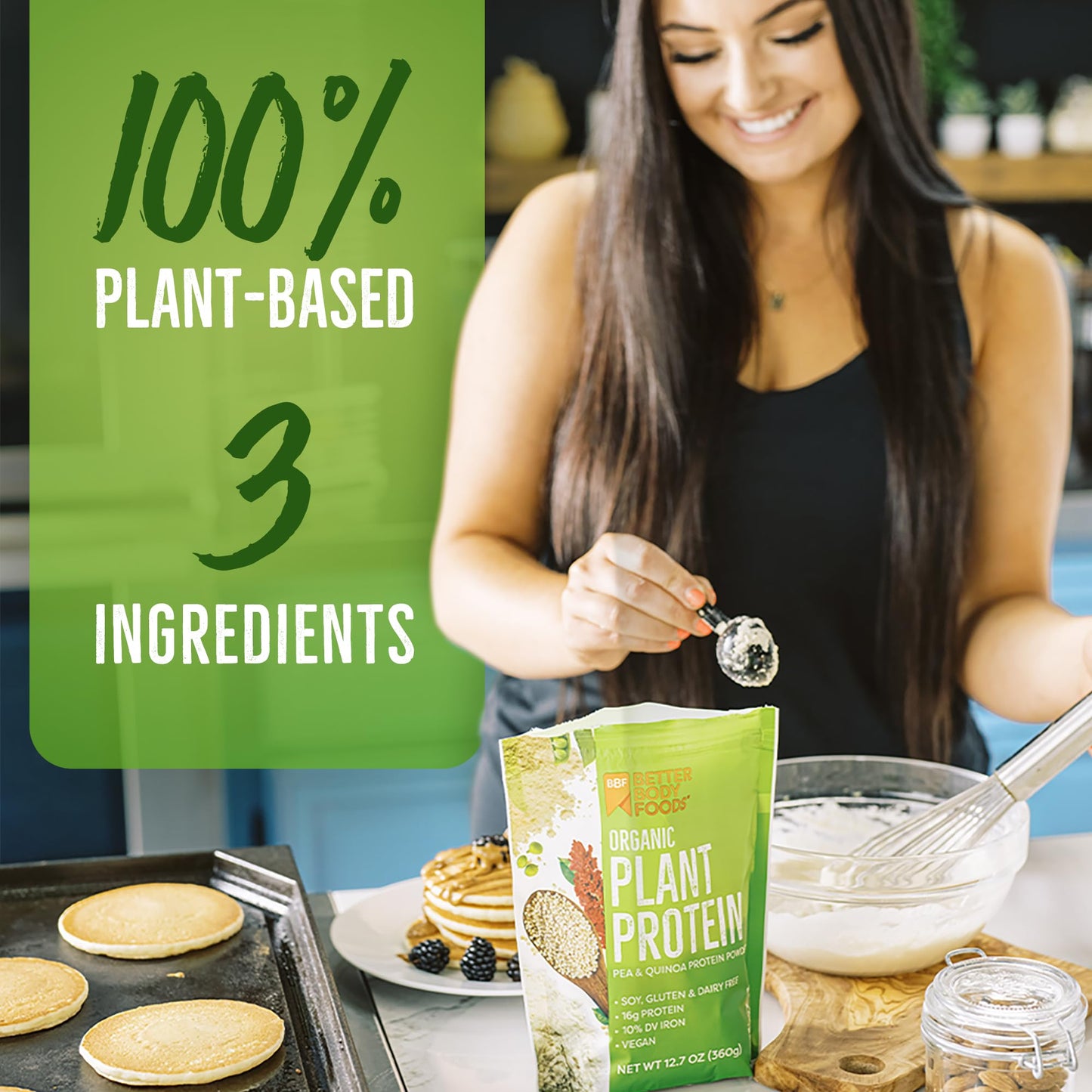 BetterBody Foods Organic Plant Based Protein Powder, 16g of Protein 24% DV, Vegan, Low Net Carbs, Gluten Free, Dairy Free, No Sugar Added, Soy Free, Non-GMO, 12.7 Ounces - dailyvitalstore