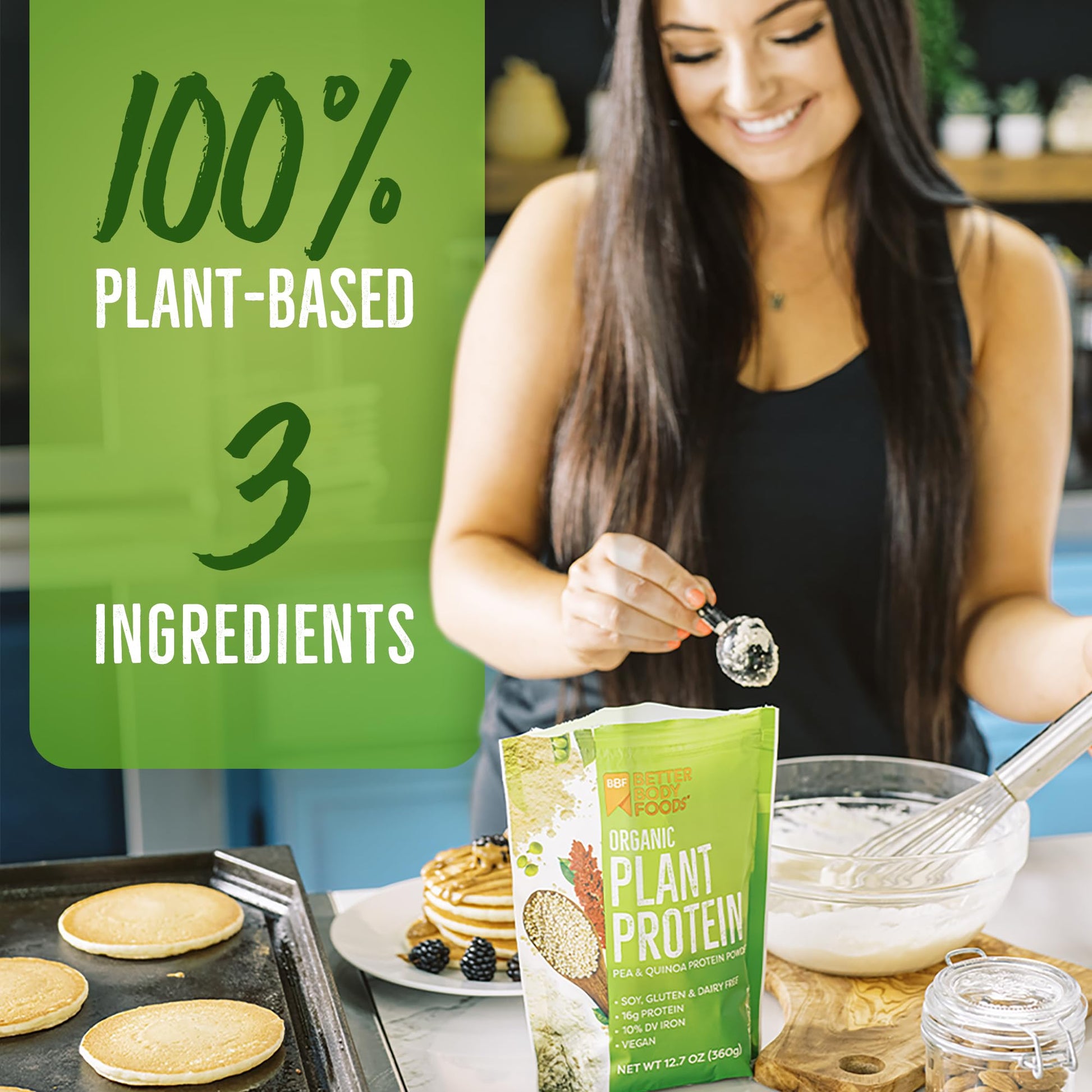 BetterBody Foods Organic Plant Based Protein Powder, 16g of Protein 24% DV, Vegan, Low Net Carbs, Gluten Free, Dairy Free, No Sugar Added, Soy Free, Non-GMO, 12.7 Ounces - dailyvitalstore
