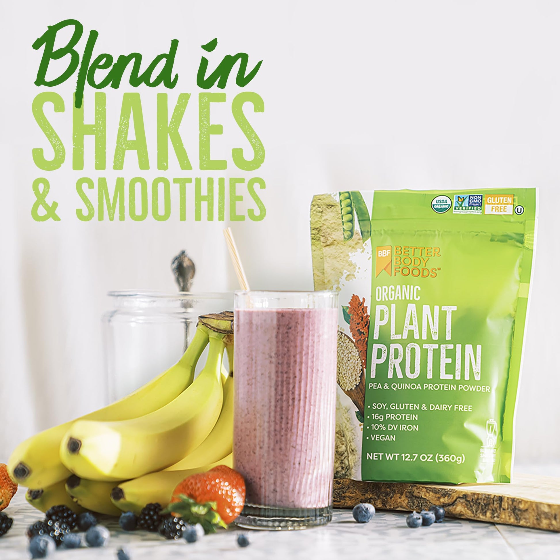 BetterBody Foods Organic Plant Based Protein Powder, 16g of Protein 24% DV, Vegan, Low Net Carbs, Gluten Free, Dairy Free, No Sugar Added, Soy Free, Non-GMO, 12.7 Ounces - dailyvitalstore