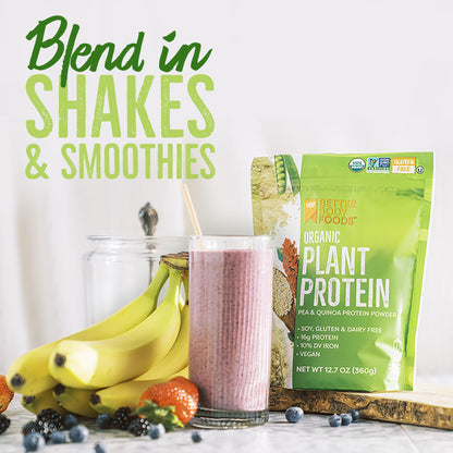 BetterBody Foods Organic Plant Based Protein Powder, 16g of Protein 24% DV, Vegan, Low Net Carbs, Gluten Free, Dairy Free, No Sugar Added, Soy Free, Non-GMO, 12.7 Ounces - dailyvitalstore