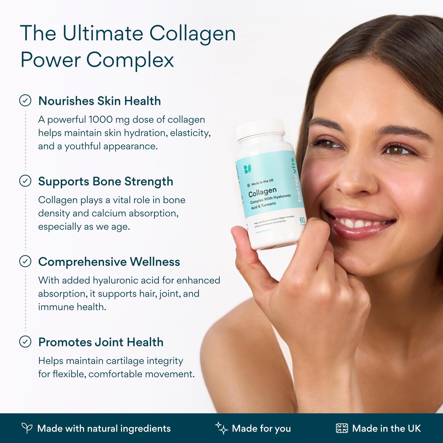 Bettervits Collagen Peptides Complex with Hyaluronic Acid & Turmeric | Hydrolyzed Marine Collagen Supplements for Women & Men | Collagen with Vitamin C - dailyvitalstore