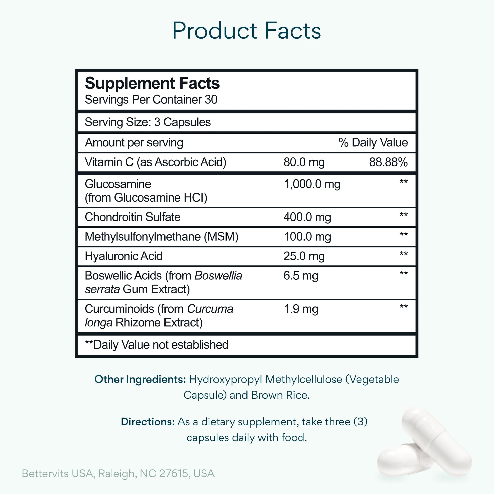 Bettervits Glucosamine Complex with MSM Сhondroitin | Joint Supplements for Women and Men with Vitamin C | Arthritis Support Supplement for Mobility & Flexibility - 90 Capsules - dailyvitalstore