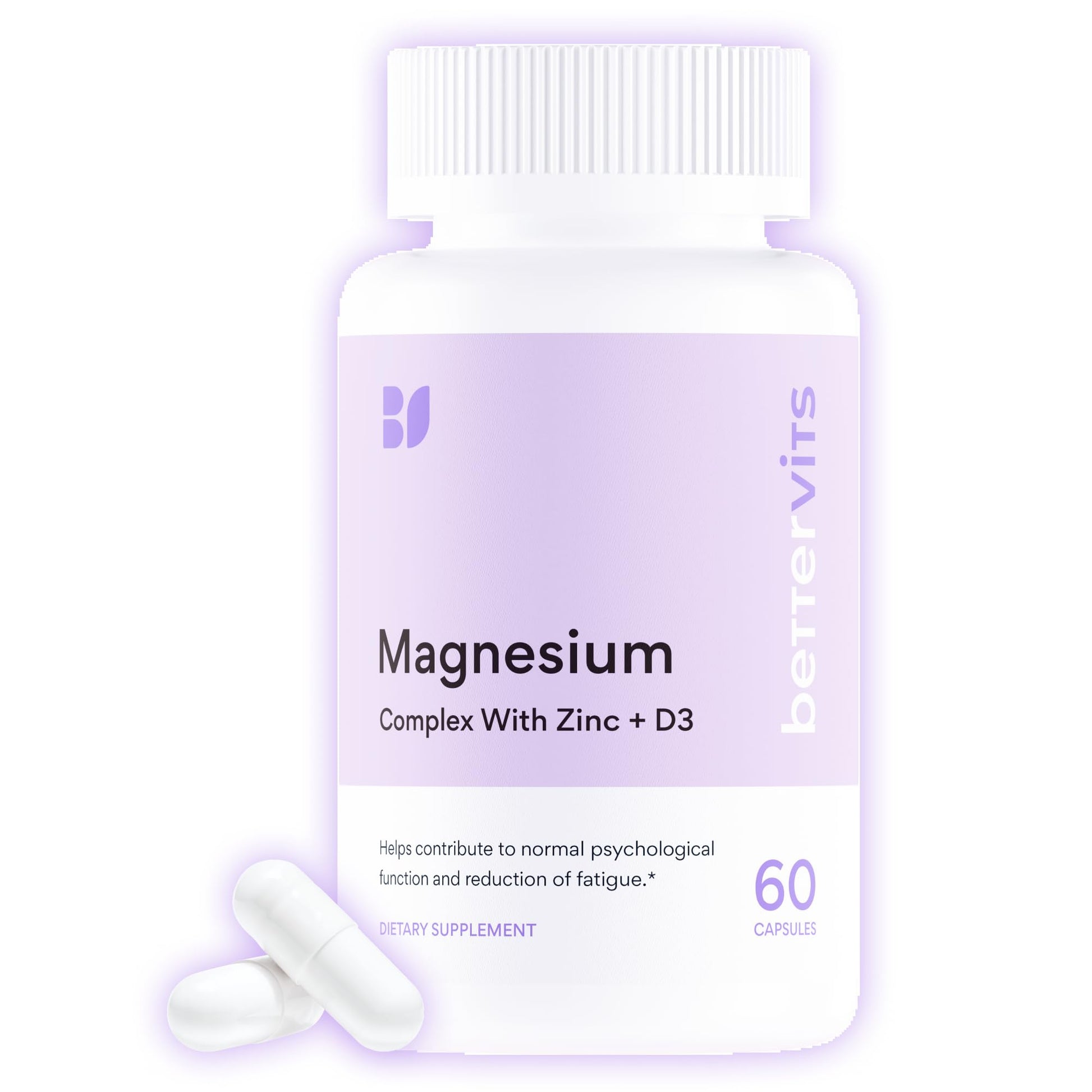 Bettervits Magnesium Glycinate Complex with Citrate Malate Zinc & Vitamin D3 | High Absorption Pure Magnesium 225mg Supplement Chelated Formula for Muscle Relaxation, Sleep Support – 60 Capsules - dailyvitalstore