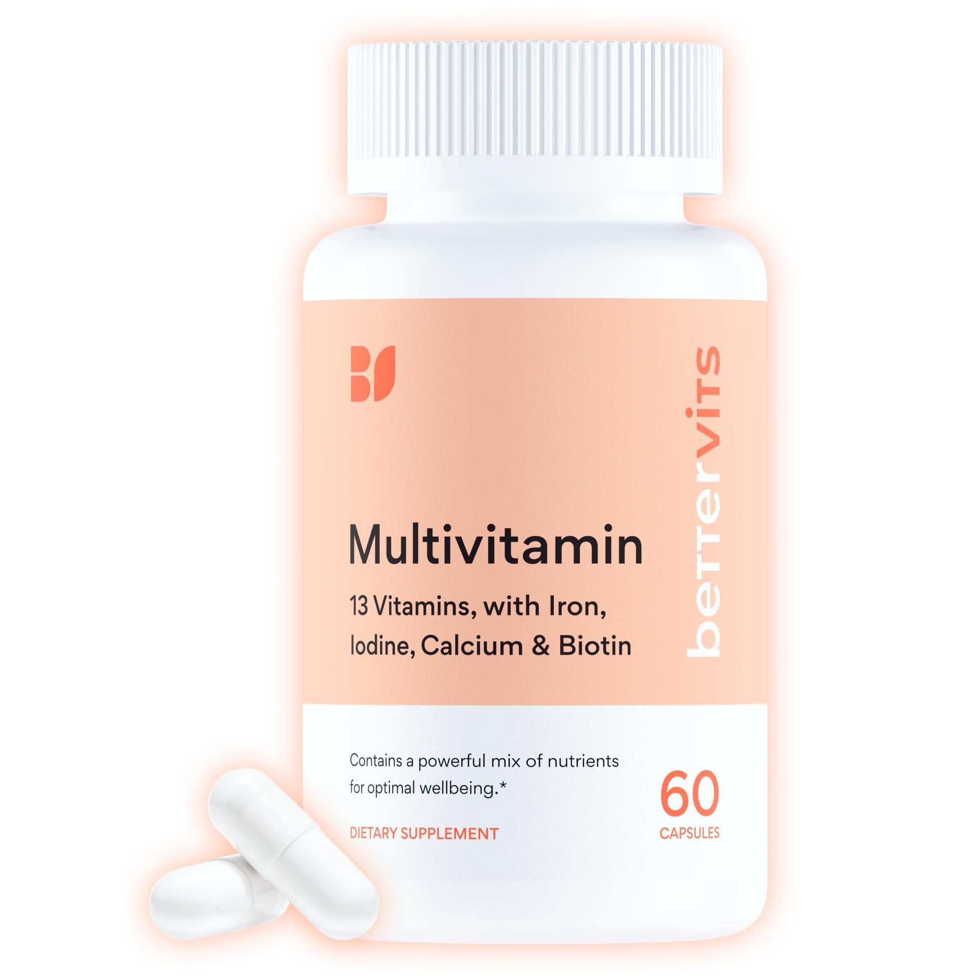 Bettervits Multivitamin for Women & Men | Womens Daily Multivitamin with 13 Essential Vitamins Iron, Iodine, Calcium and Biotin | Vitamins A, K2, D3, C, B1, B2, B3, B5, B6, B7, B9, B12 | 60 Capsules - dailyvitalstore