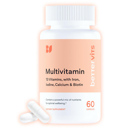 Bettervits Multivitamin for Women & Men | Womens Daily Multivitamin with 13 Essential Vitamins Iron, Iodine, Calcium and Biotin | Vitamins A, K2, D3, C, B1, B2, B3, B5, B6, B7, B9, B12 | 60 Capsules - dailyvitalstore