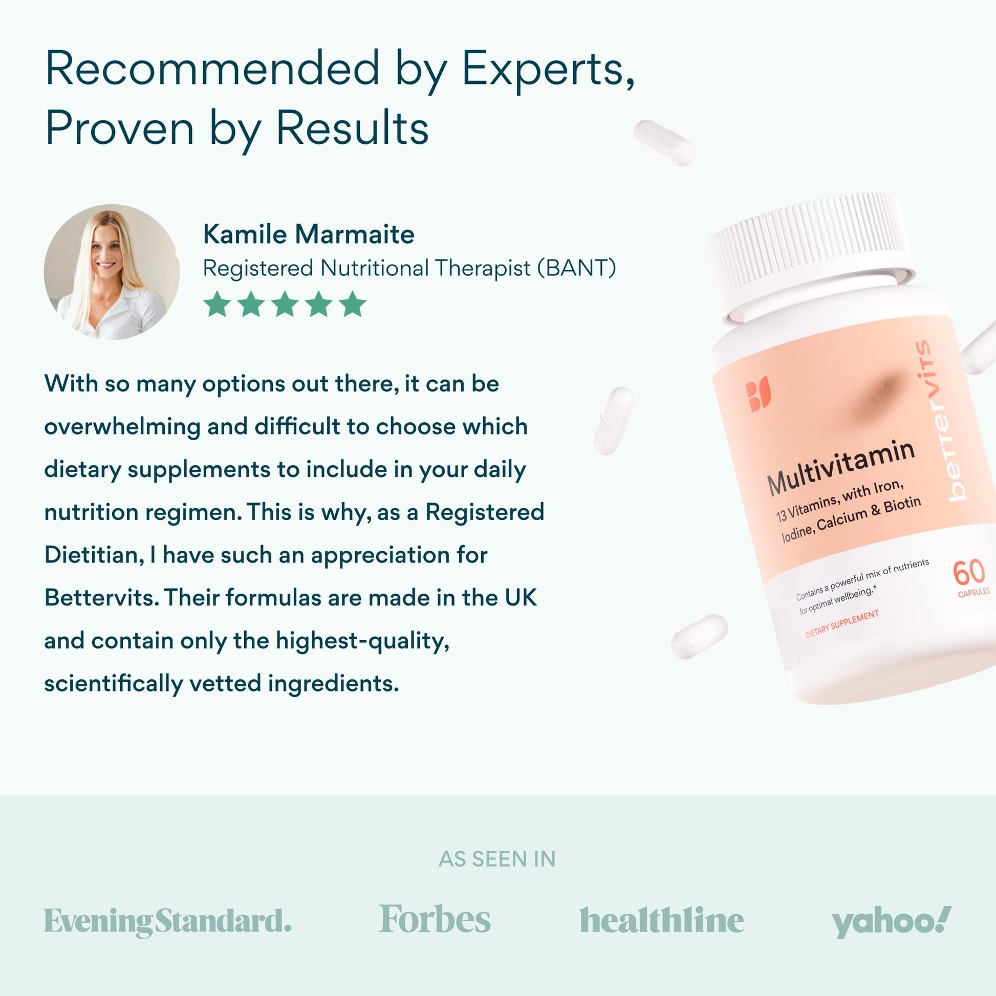 Bettervits Multivitamin for Women & Men | Womens Daily Multivitamin with 13 Essential Vitamins Iron, Iodine, Calcium and Biotin | Vitamins A, K2, D3, C, B1, B2, B3, B5, B6, B7, B9, B12 | 60 Capsules - dailyvitalstore