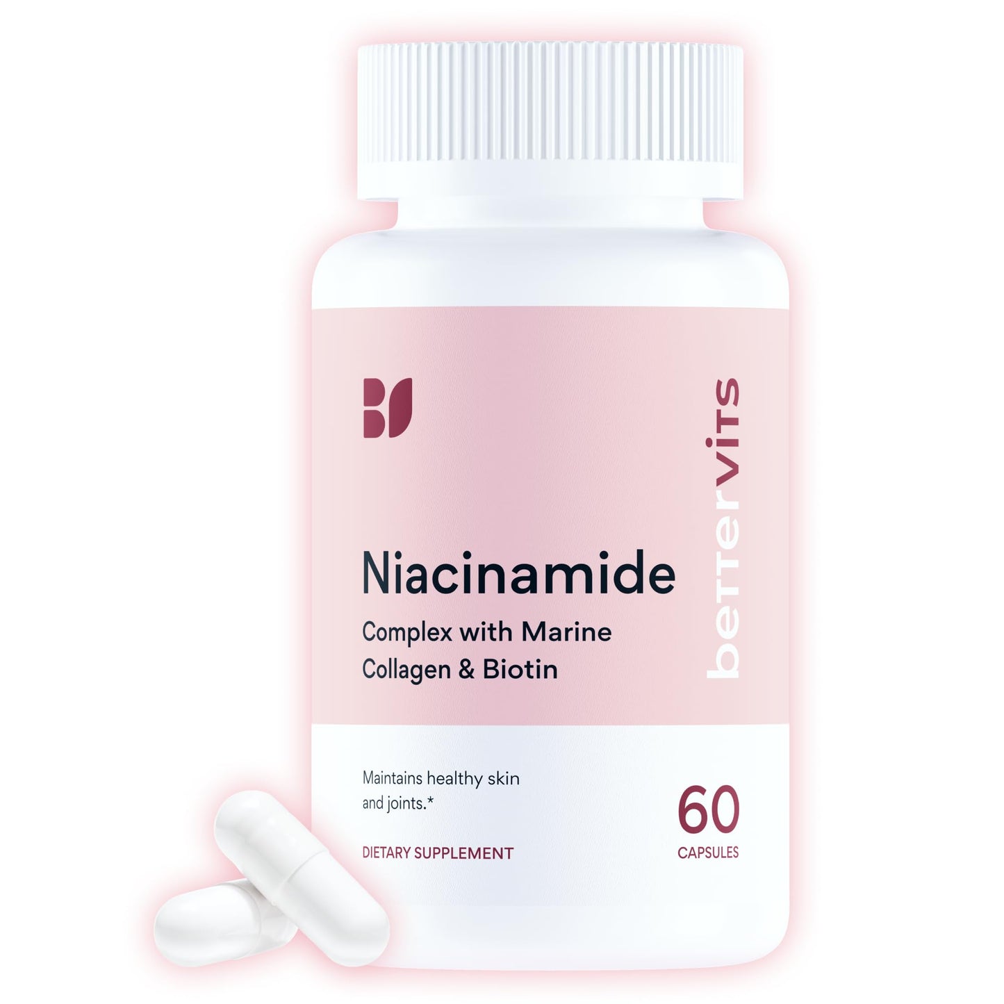 Bettervits Niacinamide Supplement with Vitamin B3, Marine Collagen & Hyaluronic Acid | High-Strength Vitamin B3 Capsules 300 mg. with Turmeric for Energy Metabolism - dailyvitalstore