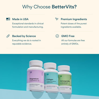 Bettervits Niacinamide Supplement with Vitamin B3, Marine Collagen & Hyaluronic Acid | High-Strength Vitamin B3 Capsules 300 mg. with Turmeric for Energy Metabolism - dailyvitalstore