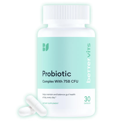 Bettervits Probiotics for Women & Men – 75 Billion CFU | Digestive Health and Gut Support Prebiotic | 14 Clinically Studied Strains with Vitamin B12, - dailyvitalstore