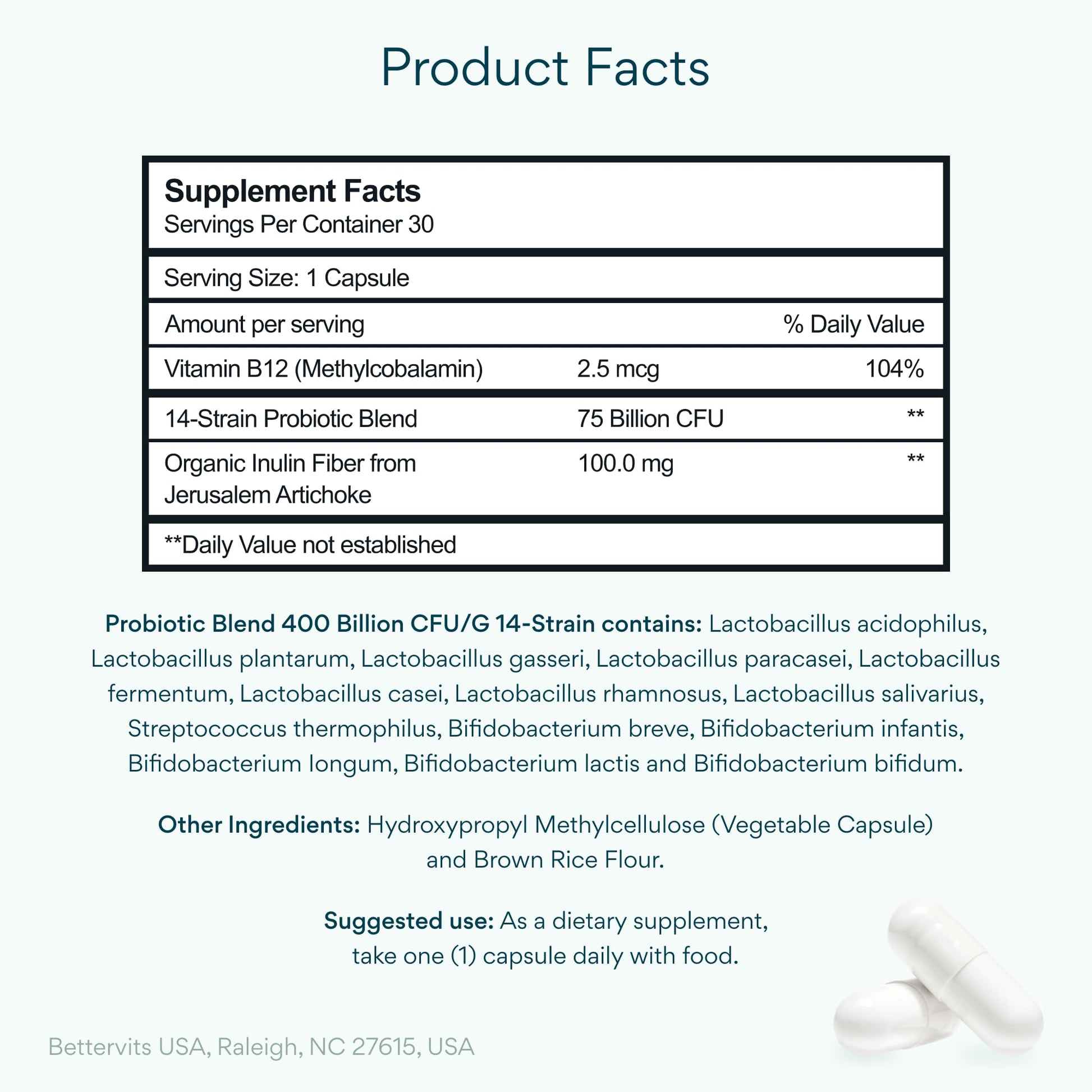 Bettervits Probiotics for Women & Men – 75 Billion CFU | Digestive Health and Gut Support Prebiotic | 14 Clinically Studied Strains with Vitamin B12, - dailyvitalstore