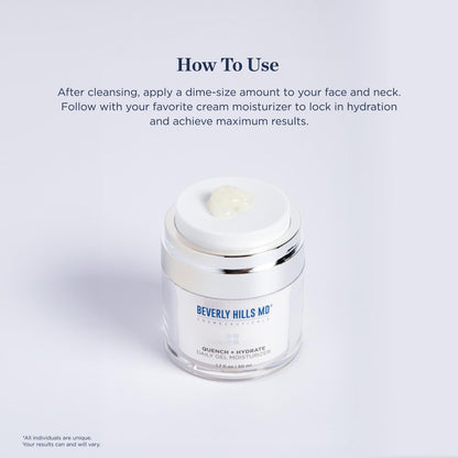 Beverly Hills MD Quench + Hydrate Daily Gel Moisturizer- Visibly Smooth, Plump, Hydrate Face & Neck for Wrinkles, Sagging- Skin Smoothing & Re-Energizing- Visibly Reduce Signs of Aging w/Niacinamide - dailyvitalstore
