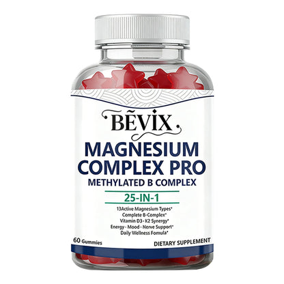 BEVIX Magnesium Complex Gummies with Methylated B Complex Magnesium Glycinate Citrate Malate Taurate Gluconate Aspartate Carbonate D3 K2, Magnesium for Relaxation Energy & Nerve, 60 Gummies - dailyvitalstore