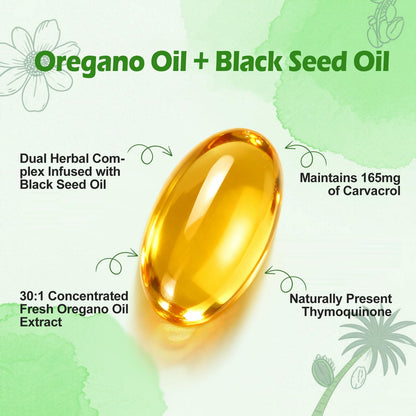BEWORD Oil of Oregano with Black Seed Oil, 280 Softgels, 9000mg Per Serving – 2-in-1 Oregano Supplement for Immune Health with High Carvacrol & Thymoquinone | Plant-Based, Non-GMO - dailyvitalstore