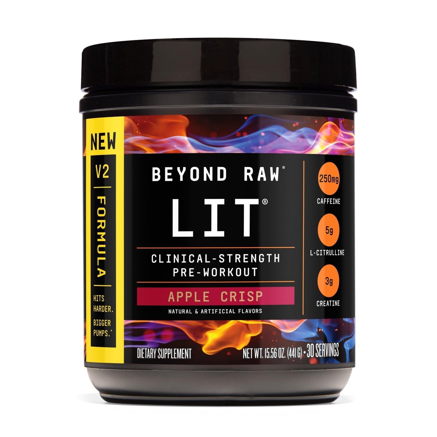 BEYOND RAW LIT V2 Clinical Strength Pre Workout Powder, Hits Harder, Bigger Pumps, Caffeine, L-Citrulline, Creatine, Apple Crisp, 30 Servings - dailyvitalstore