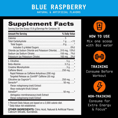 BEYOND RAW LIT V2 Clinical Strength Pre Workout Powder, Hits Harder, Bigger Pumps, Caffeine, L-Citrulline, Creatine, Blue Raspberry, 30 Servings - dailyvitalstore