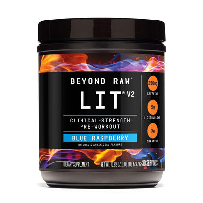 BEYOND RAW LIT V2 Clinical Strength Pre Workout Powder, Hits Harder, Bigger Pumps, Caffeine, L-Citrulline, Creatine, Blue Raspberry, 30 Servings - dailyvitalstore