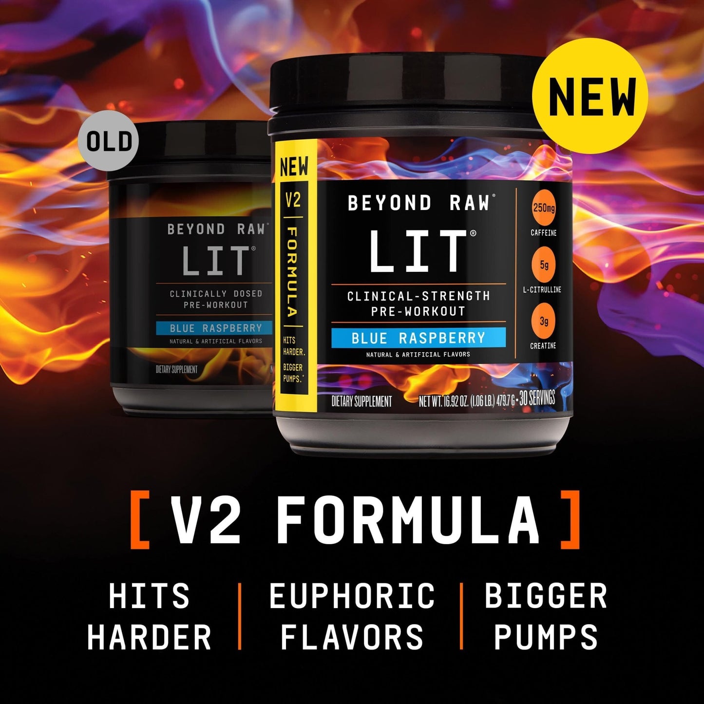 BEYOND RAW LIT V2 Clinical Strength Pre Workout Powder, Hits Harder, Bigger Pumps, Caffeine, L-Citrulline, Creatine, Blue Raspberry, 30 Servings - dailyvitalstore