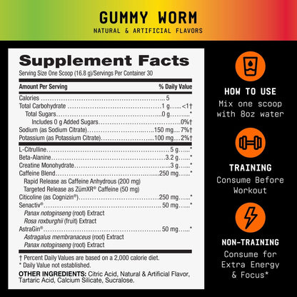 BEYOND RAW LIT V2 Clinical Strength Pre Workout Powder, Hits Harder, Bigger Pumps, Caffeine, L-Citrulline, Creatine, Gummy Worm, 30 Servings - dailyvitalstore