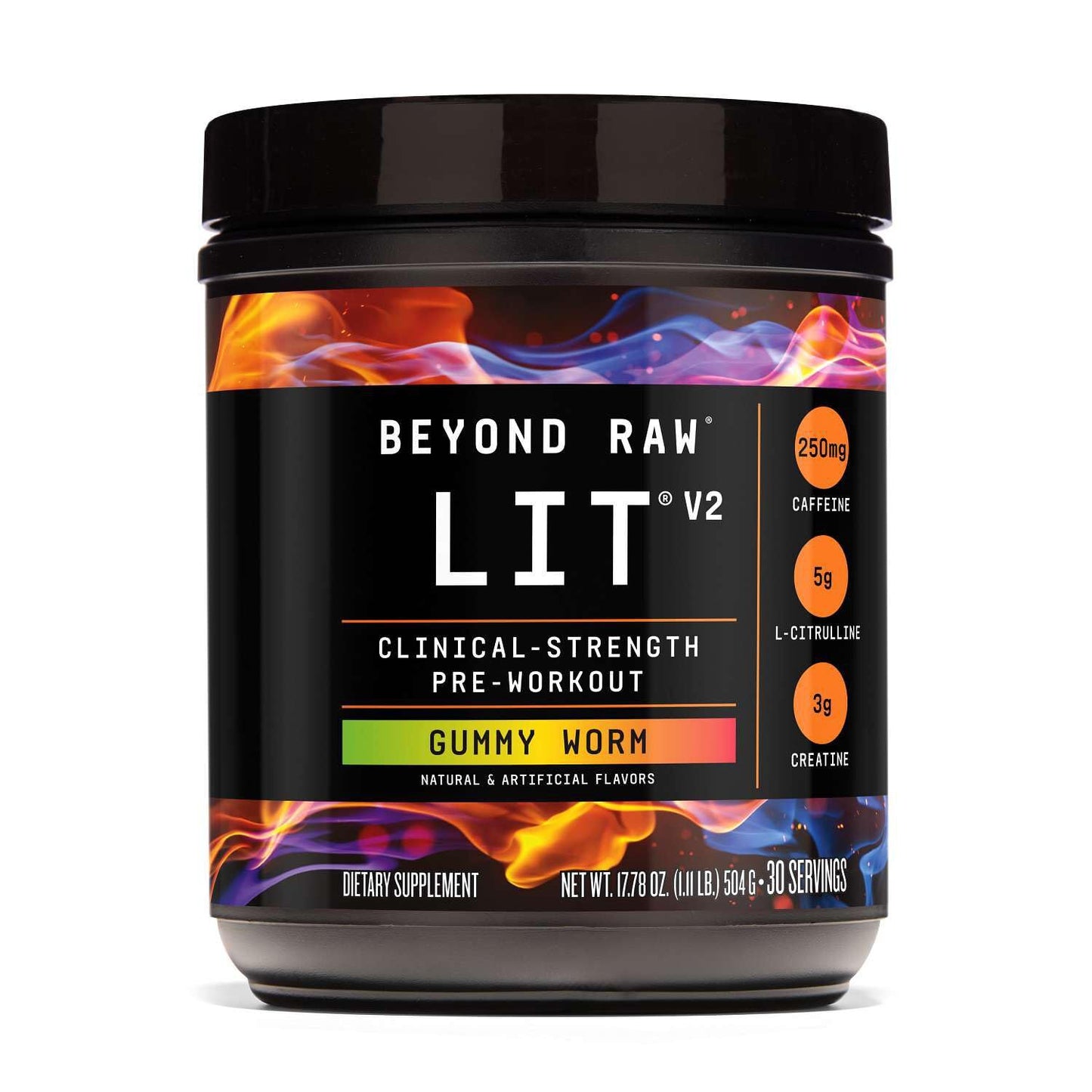 BEYOND RAW LIT V2 Clinical Strength Pre Workout Powder, Hits Harder, Bigger Pumps, Caffeine, L-Citrulline, Creatine, Gummy Worm, 30 Servings - dailyvitalstore