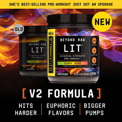 BEYOND RAW LIT V2 Clinical Strength Pre Workout Powder, Hits Harder, Bigger Pumps, Caffeine, L-Citrulline, Creatine, Gummy Worm, 30 Servings - dailyvitalstore