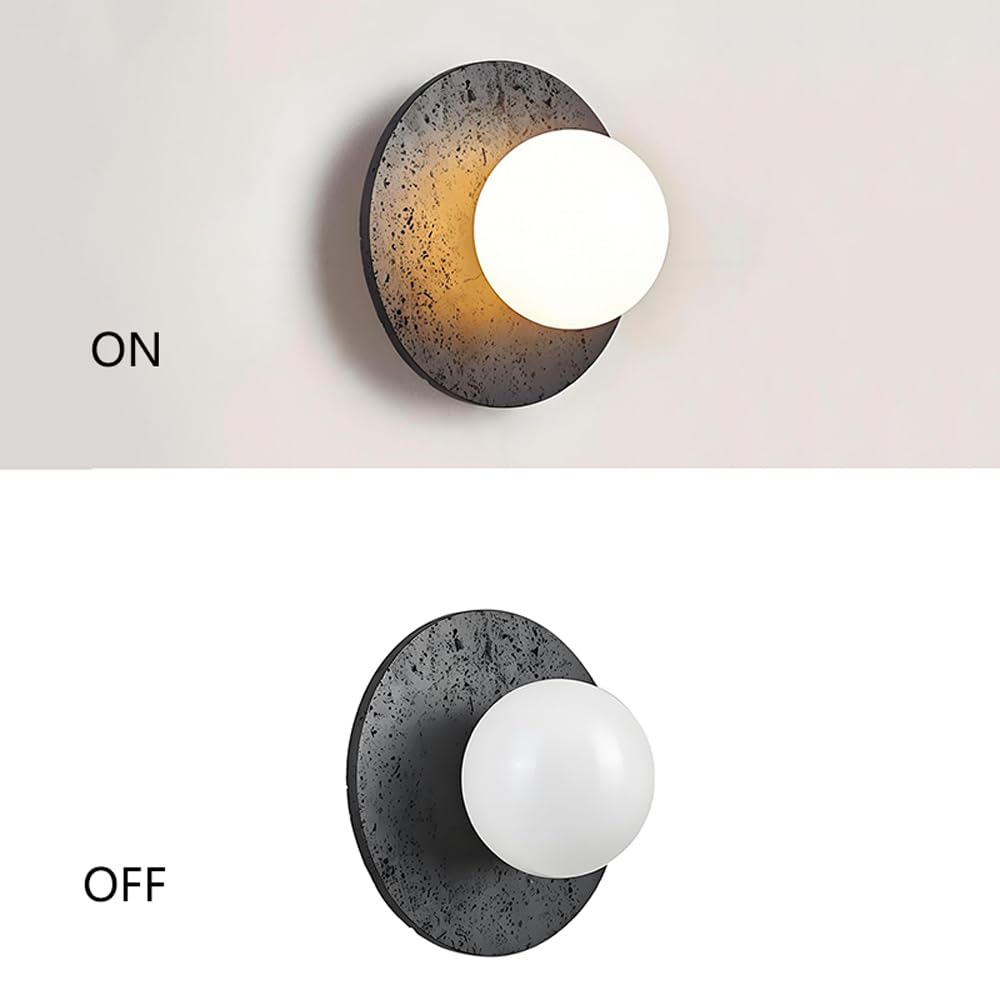 BFFGKGL Modern Natural Black Travertine Hallway Wall Sconce Nordic Creativity Round Transmittance Glass Bedside Wall Light Japanese Minimalist Aisle Wall Lamp For Living Room Stairs Living Room Balcon - dailyvitalstore