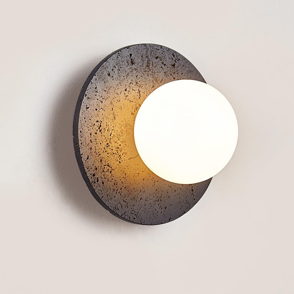 BFFGKGL Modern Natural Black Travertine Hallway Wall Sconce Nordic Creativity Round Transmittance Glass Bedside Wall Light Japanese Minimalist Aisle Wall Lamp For Living Room Stairs Living Room Balcon - dailyvitalstore