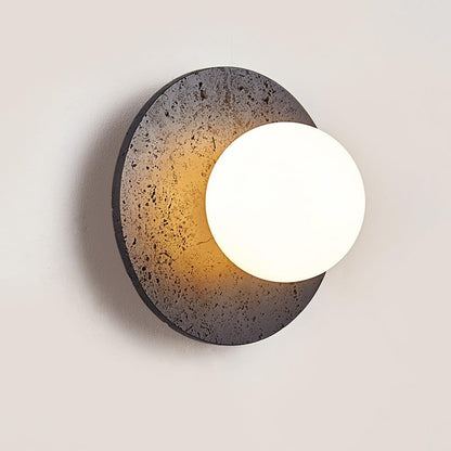 BFFGKGL Modern Natural Black Travertine Hallway Wall Sconce Nordic Creativity Round Transmittance Glass Bedside Wall Light Japanese Minimalist Aisle Wall Lamp For Living Room Stairs Living Room Balcon - dailyvitalstore