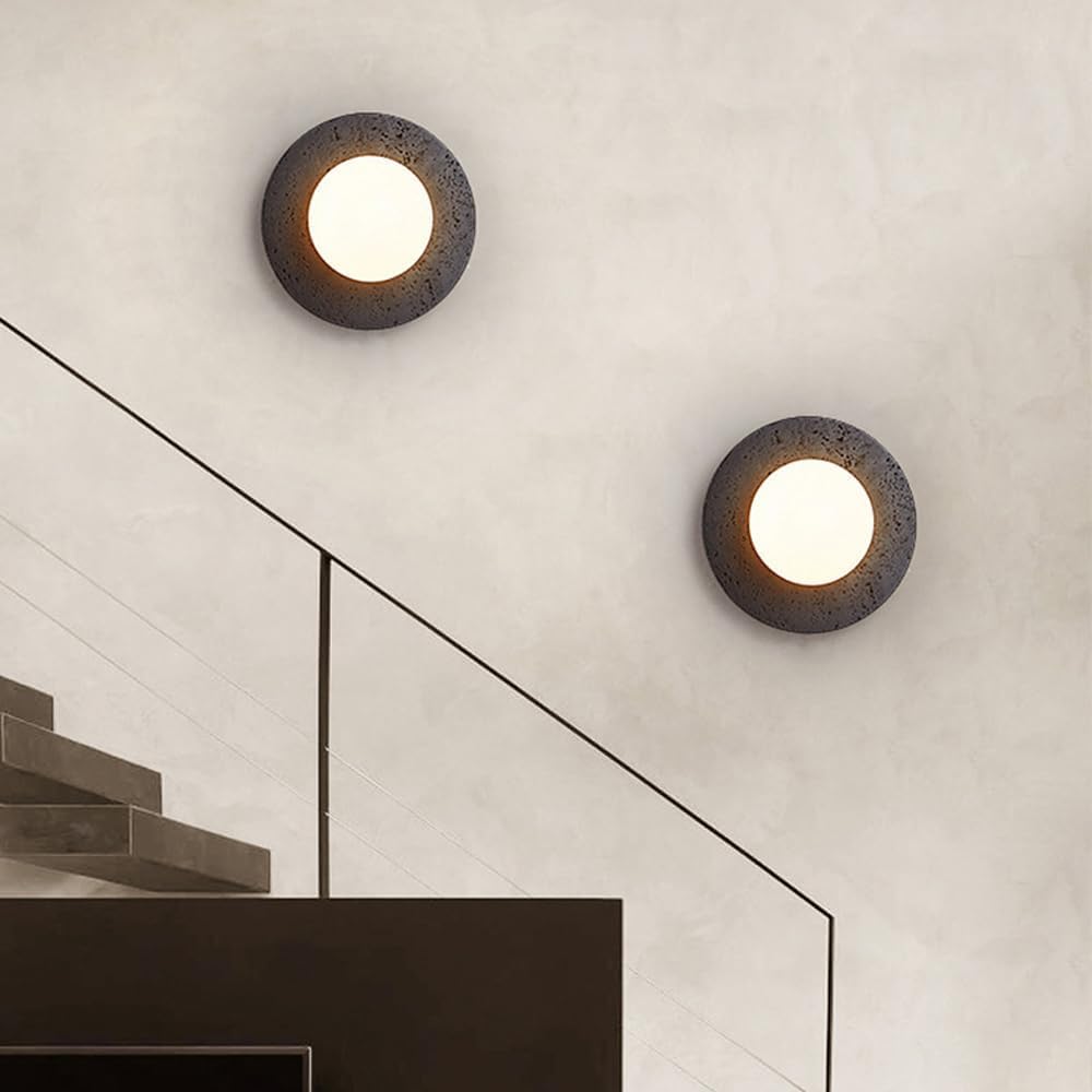 BFFGKGL Modern Natural Black Travertine Hallway Wall Sconce Nordic Creativity Round Transmittance Glass Bedside Wall Light Japanese Minimalist Aisle Wall Lamp For Living Room Stairs Living Room Balcon - dailyvitalstore