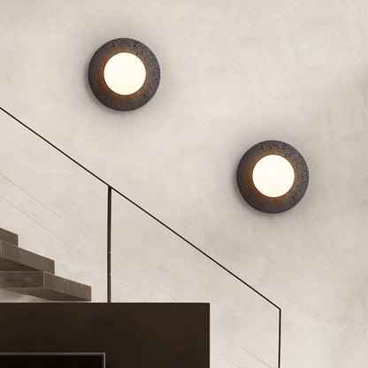 BFFGKGL Modern Natural Black Travertine Hallway Wall Sconce Nordic Creativity Round Transmittance Glass Bedside Wall Light Japanese Minimalist Aisle Wall Lamp For Living Room Stairs Living Room Balcon - dailyvitalstore