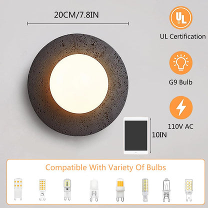 BFFGKGL Modern Natural Black Travertine Hallway Wall Sconce Nordic Creativity Round Transmittance Glass Bedside Wall Light Japanese Minimalist Aisle Wall Lamp For Living Room Stairs Living Room Balcon - dailyvitalstore