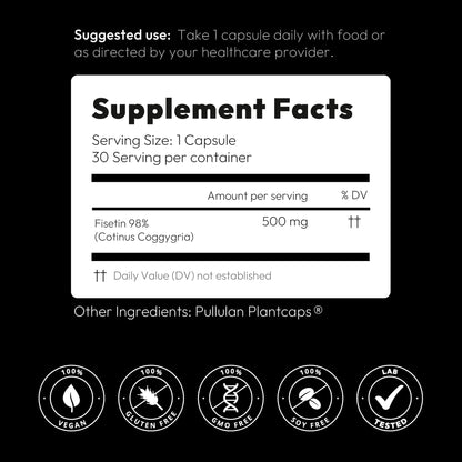 BGM Fisetin 500mg Supplement | Smoke Tree Extract (Cotinus coggygria) | 98% Pure Senolytic Antioxidant | Vegan Capsules | Supports Brain Health & Healthy Aging - dailyvitalstore