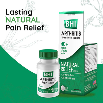 BHI Arthritis Pain Relief Daily Joint Health Support Arnica + 13 Natural Actives Homeopathic Plant & Mineral Blend Helps Relieve Minor Pain & Stiffness in Joints for Women & Men - 100 Tablets - dailyvitalstore