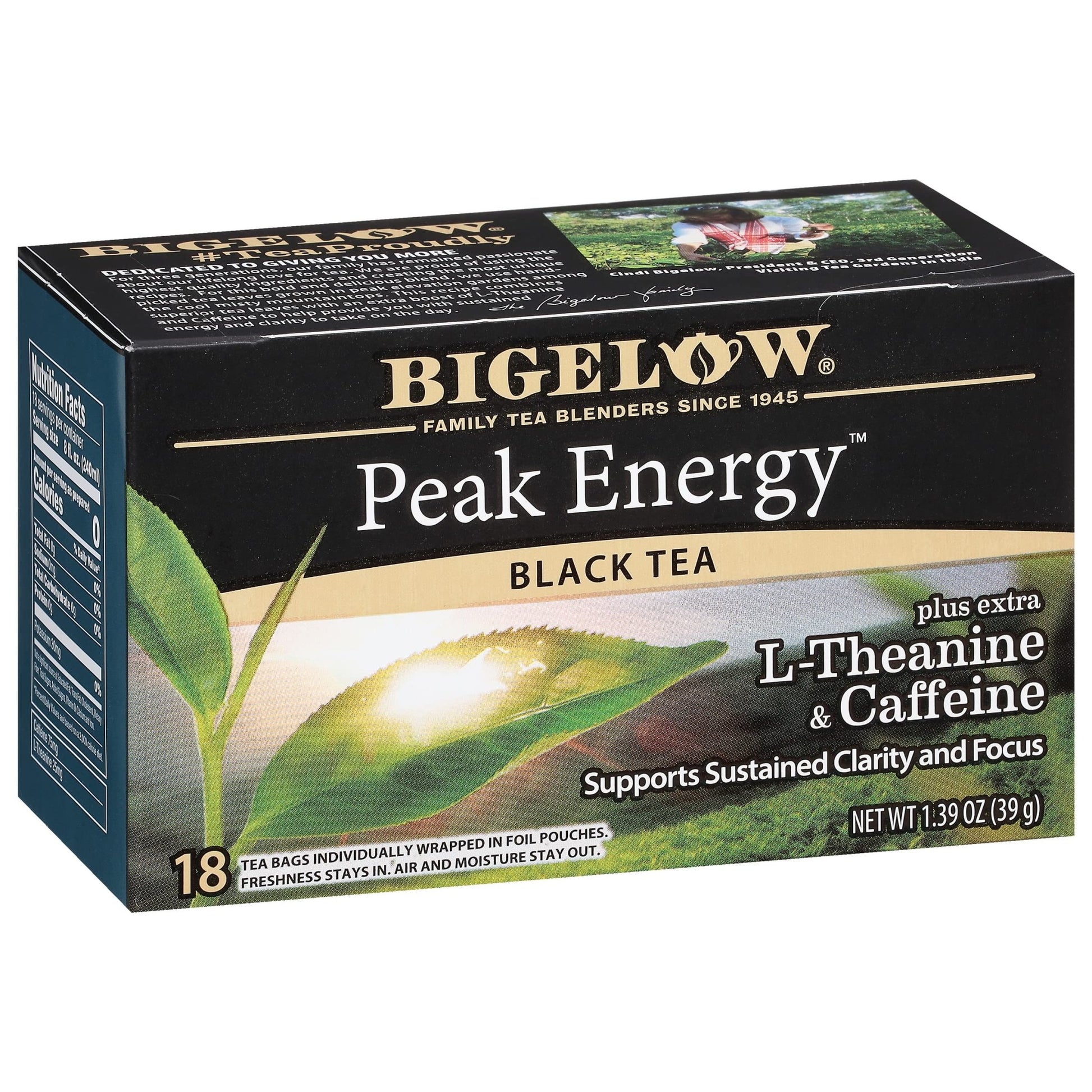 Bigelow Tea Peak Energy plus extra L-Theanine & Caffeine, 18 Count (Pack of 6), 108 Total Tea Bags - dailyvitalstore