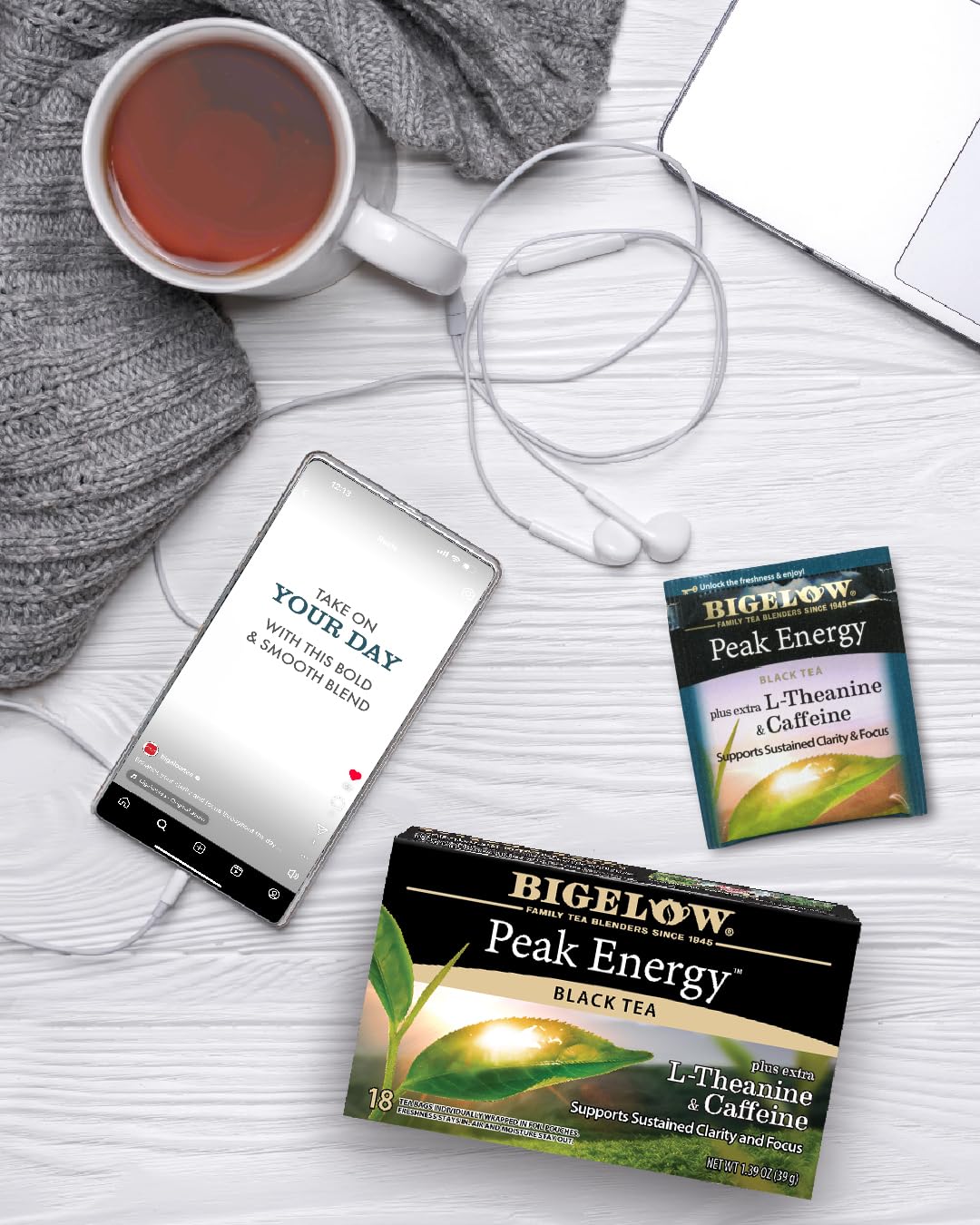Bigelow Tea Peak Energy plus extra L-Theanine & Caffeine, 18 Count (Pack of 6), 108 Total Tea Bags - dailyvitalstore