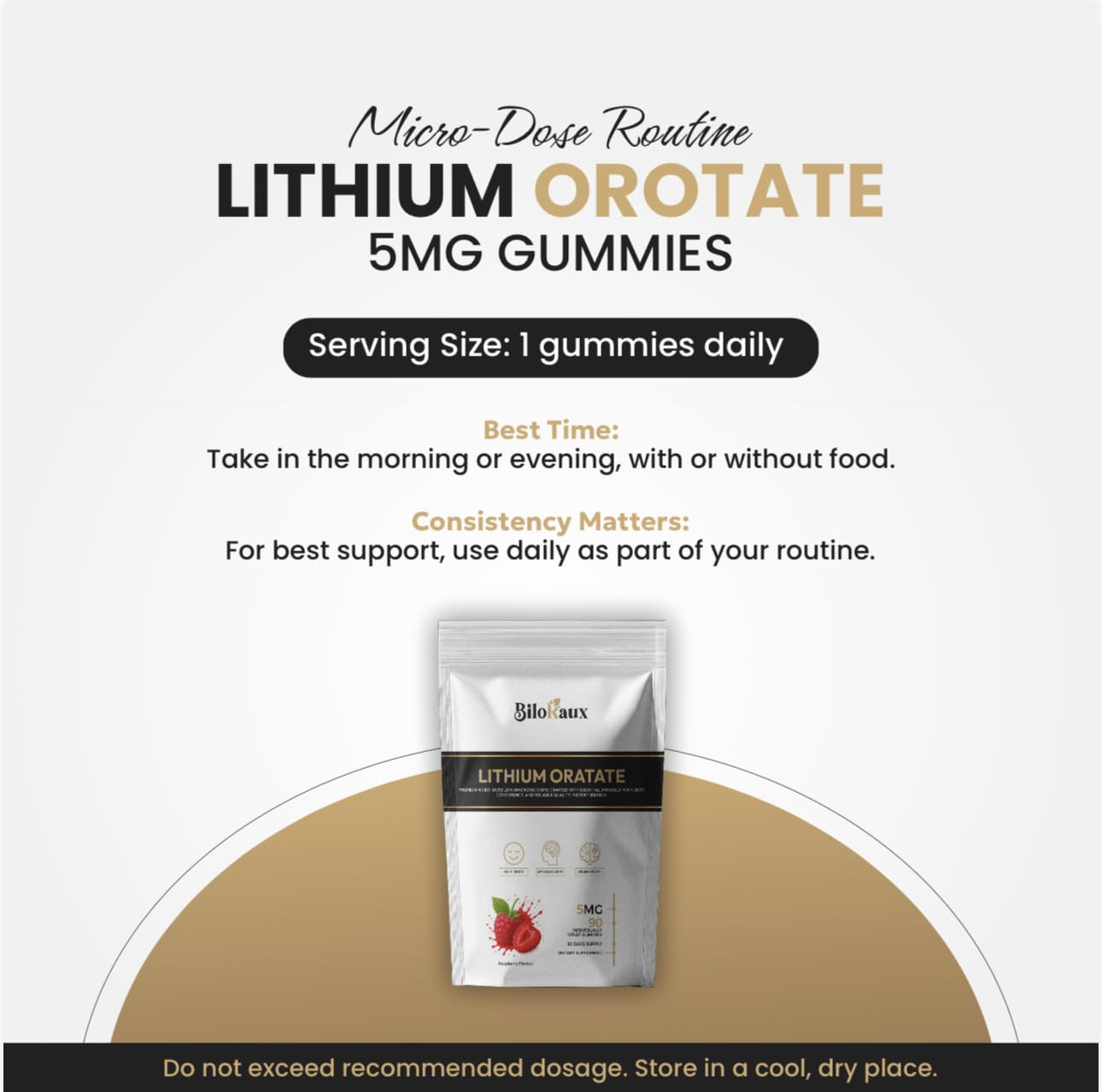 BiloRaux Lithium Orotate 5mg Gummies – Premium Microdose Lithium Supplement for Calm Balance & Focus – Natural Raspberry Flavour – 90 Vegan Gummies - dailyvitalstore